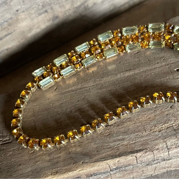 Rhinestone Choker Necklace Topaz Citrine Vintage - Picture 7 of 11
